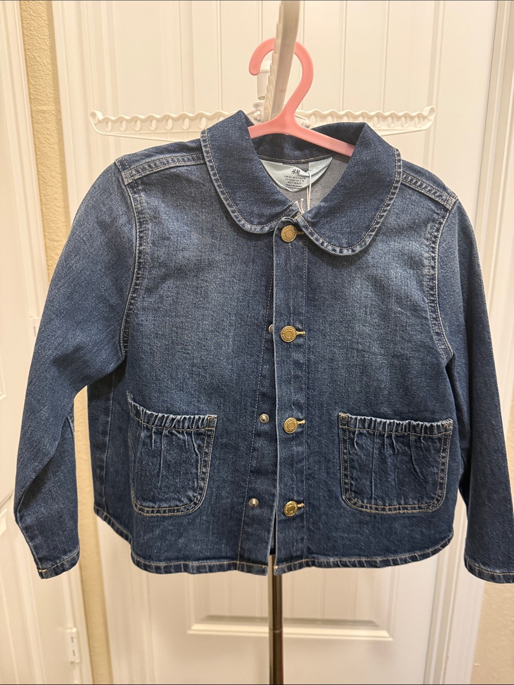 H&M Dark Blue Denim Jacket with Rounded Collar